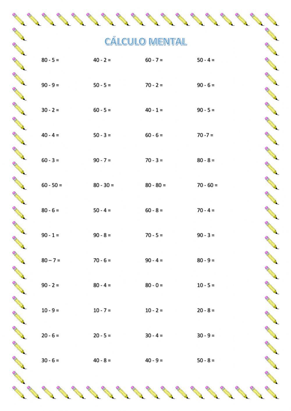 Cálculo mental (restas)