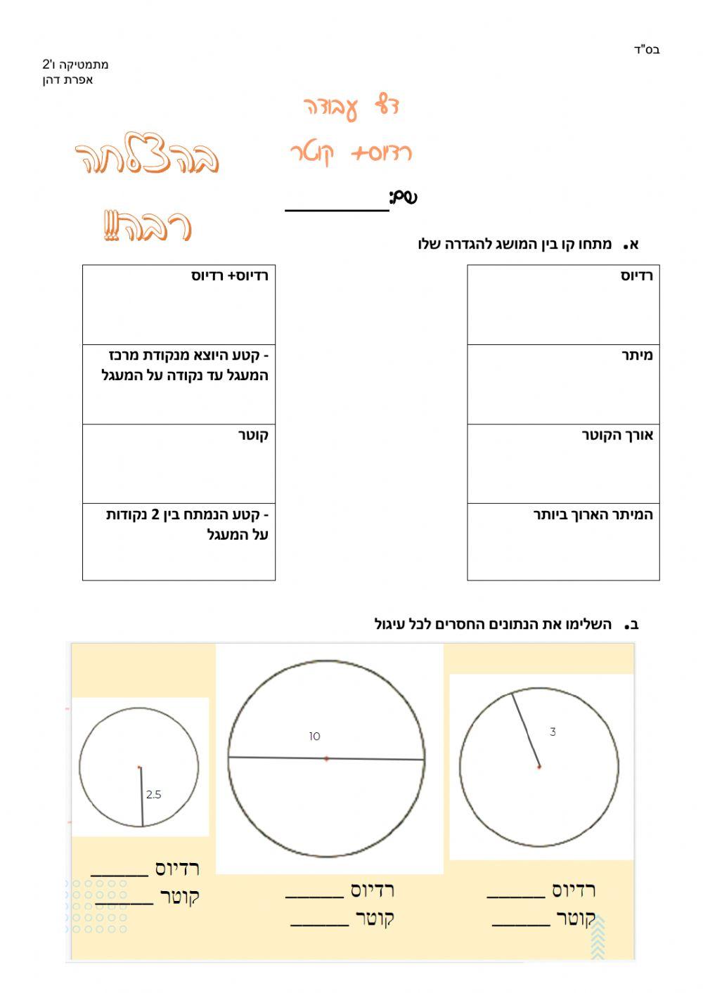 עבודה בנושא רדיוס+קוטר