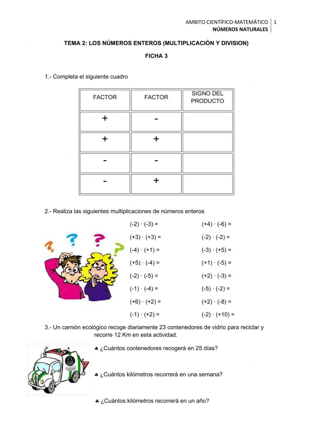 Números enteros multiplicación y división 1