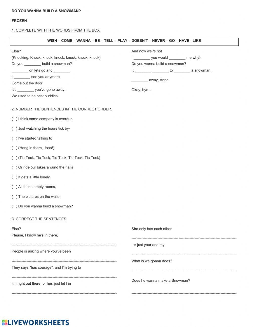 DO YOU WANNA BUILD A SNOWMAN? (SONG)