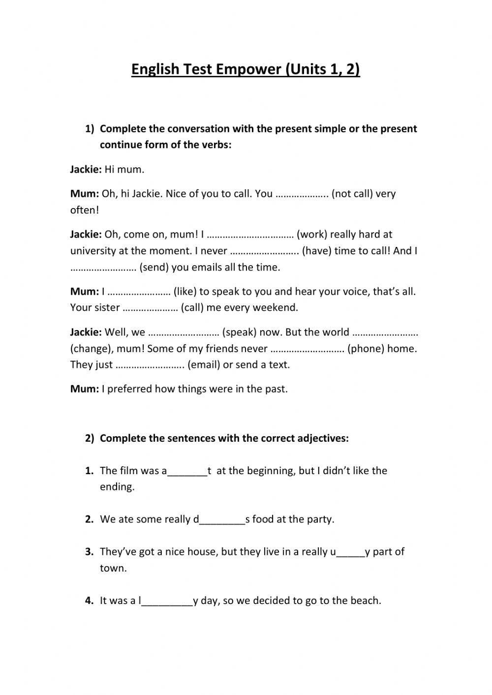 Exam Empower unit 1 and 2