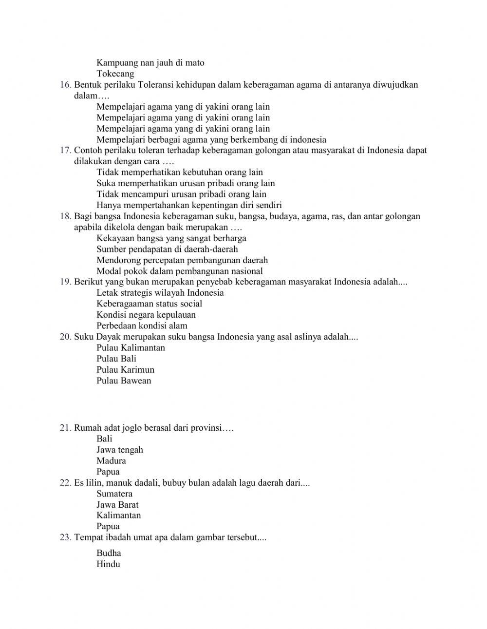 Lembar kerja interaktif KEBERAGAMAN SUKU, AGAMA, RAS dan ANTARGOLONGAN dalam BINGKAI BHINNEKA TUNGGAL IKA