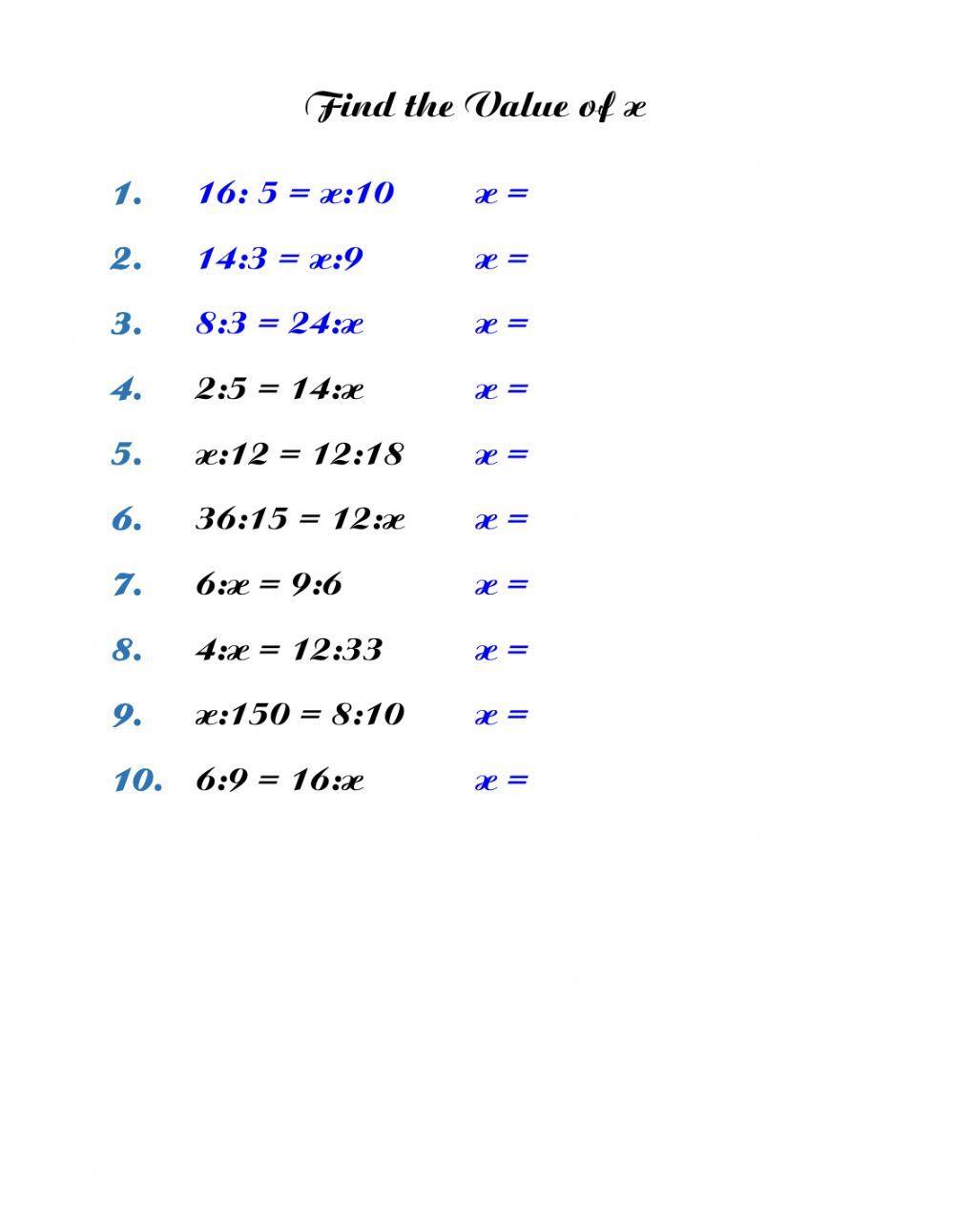 Ratios - Cross Multiplication