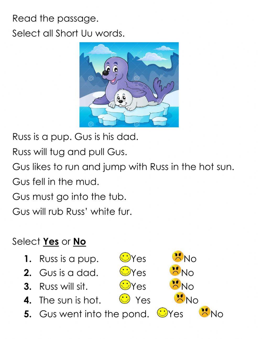Reading Comprehsion Short Vowel Uu Reading Comprehsion Short Vowel Uu