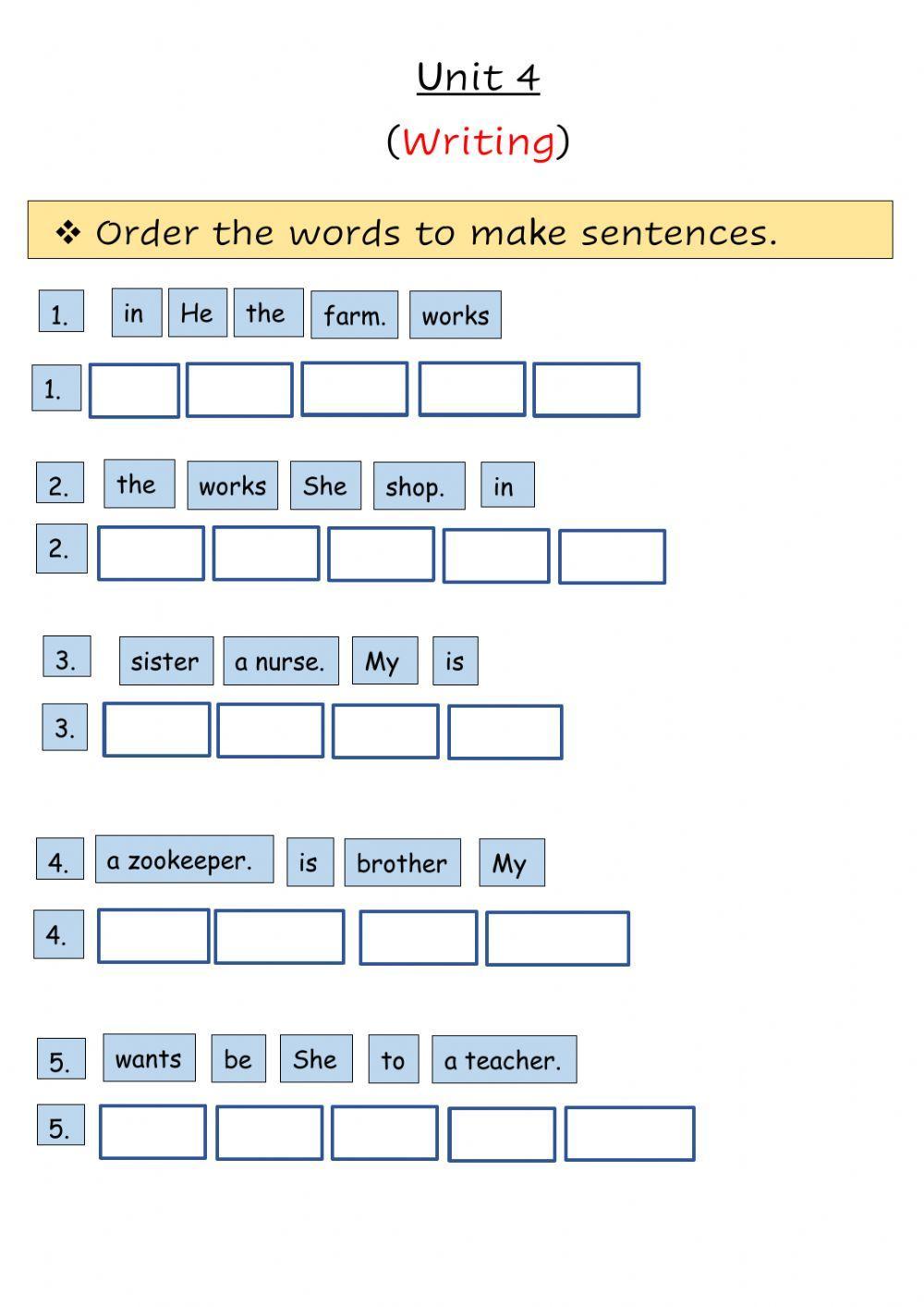 Writing sentences