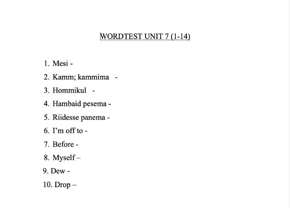 Wordtest Unit 7 (1-14)