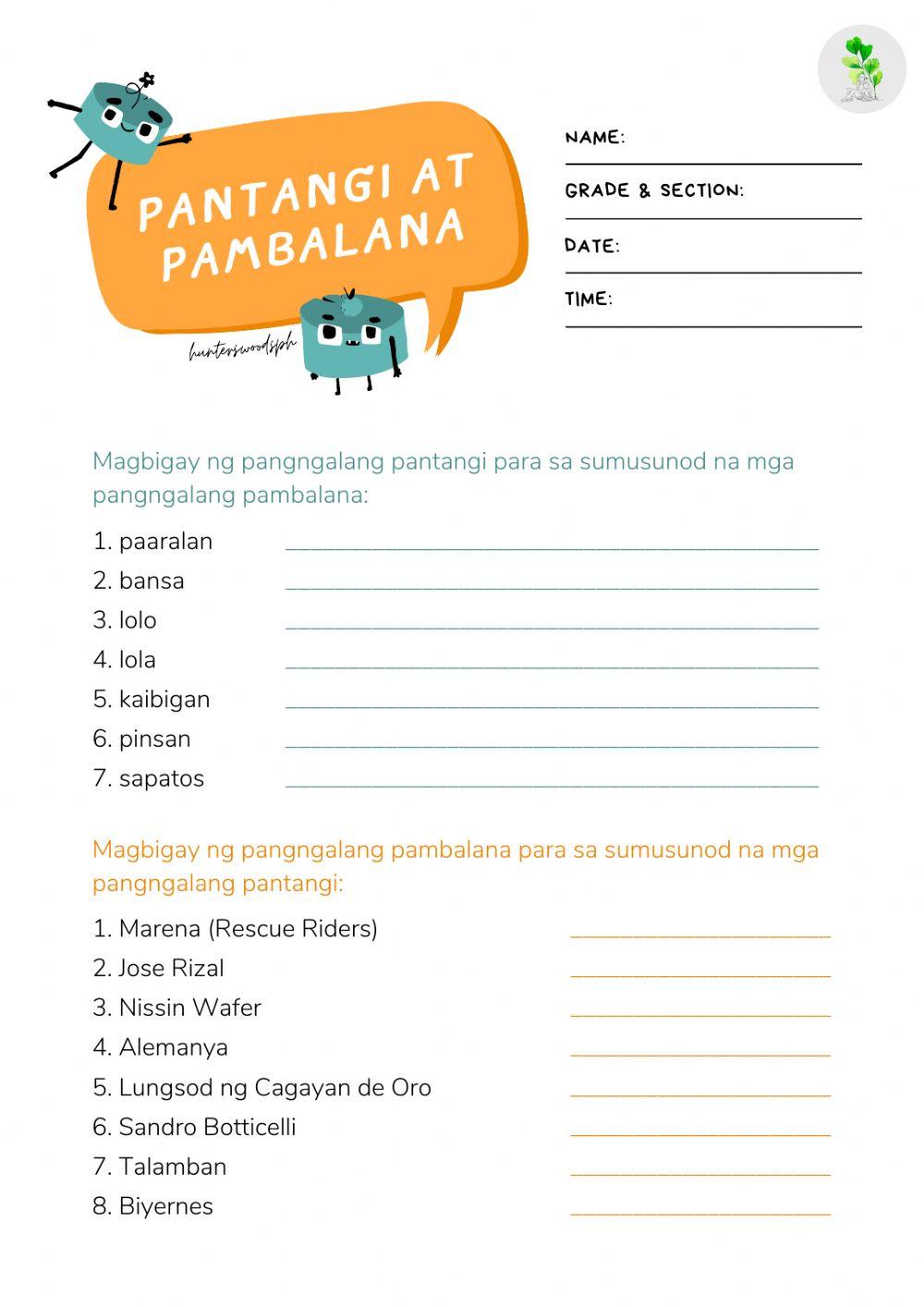 Pantangi at Pambalana (Filipino)