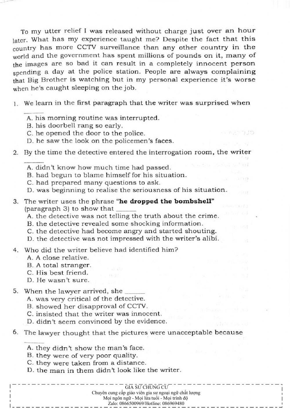 Trắc nghiệm Kỹ năng đọc hiểu Tiếng Anh số 31.1