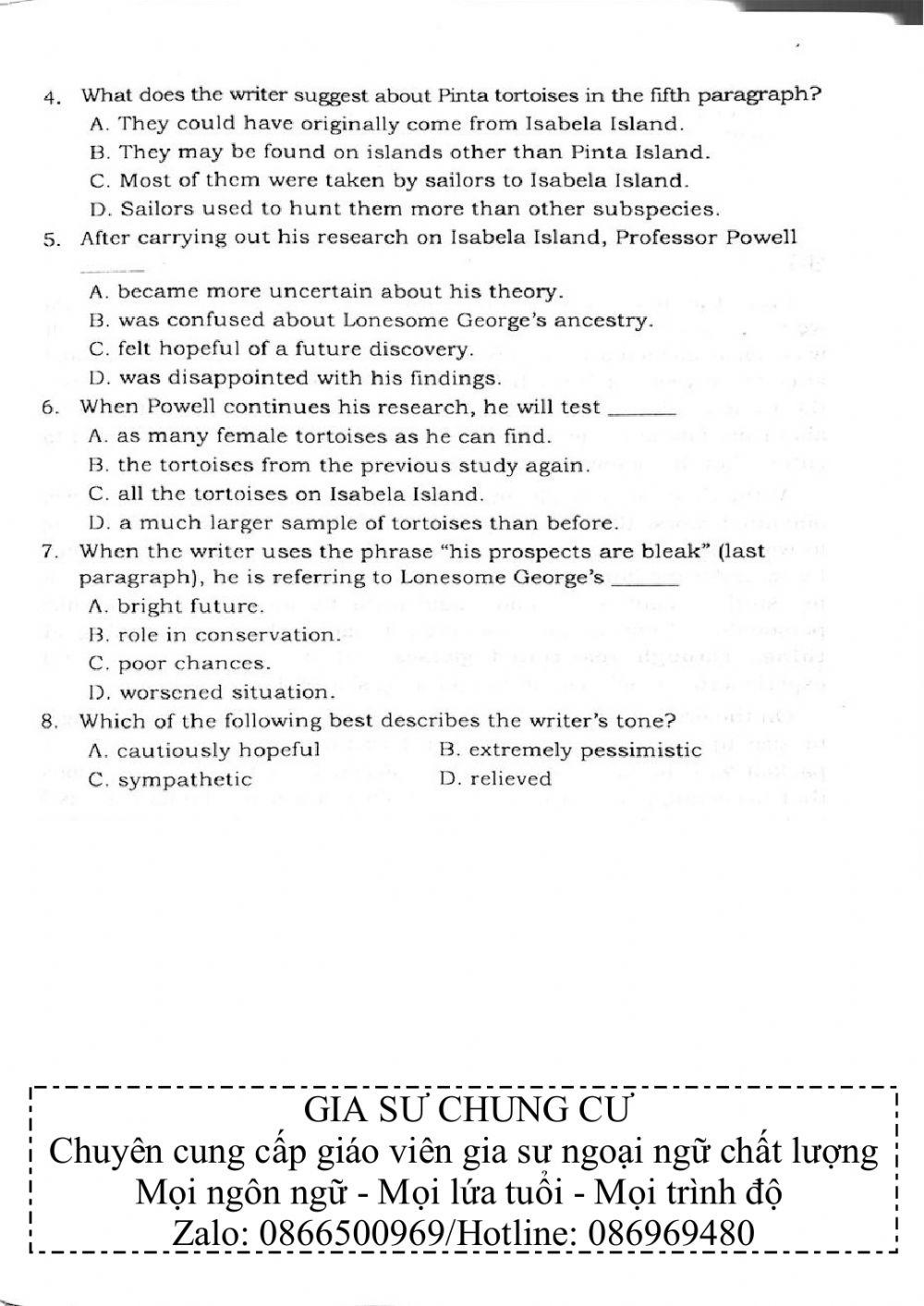 Trắc nghiệm Kỹ năng đọc hiểu Tiếng Anh số 31.2