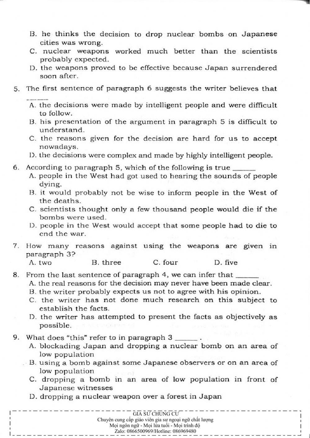 Trắc nghiệm Kỹ năng đọc hiểu Tiếng Anh số 33.1