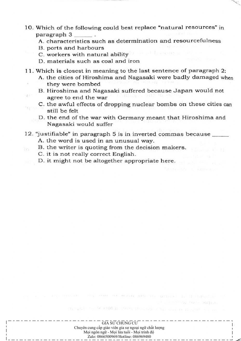 Trắc nghiệm Kỹ năng đọc hiểu Tiếng Anh số 33.1