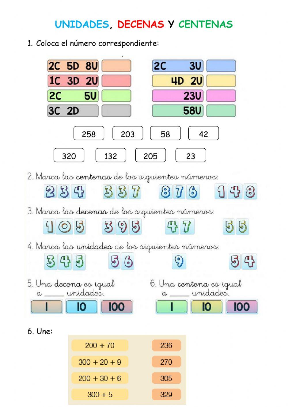 Unidades, decenas y centenas
