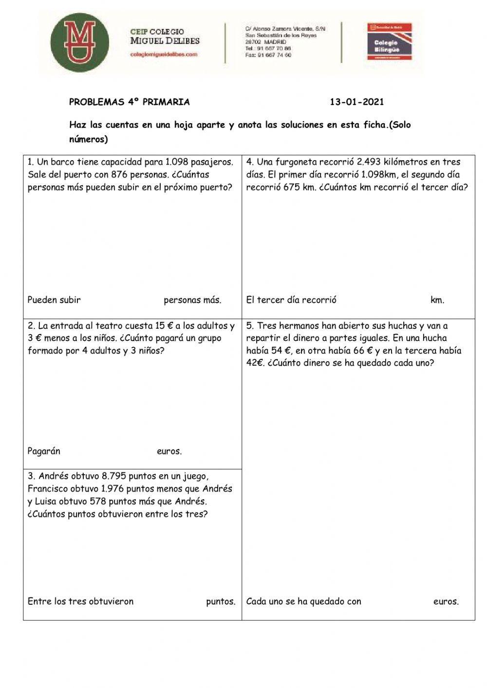 Problemas 4º Primaria
