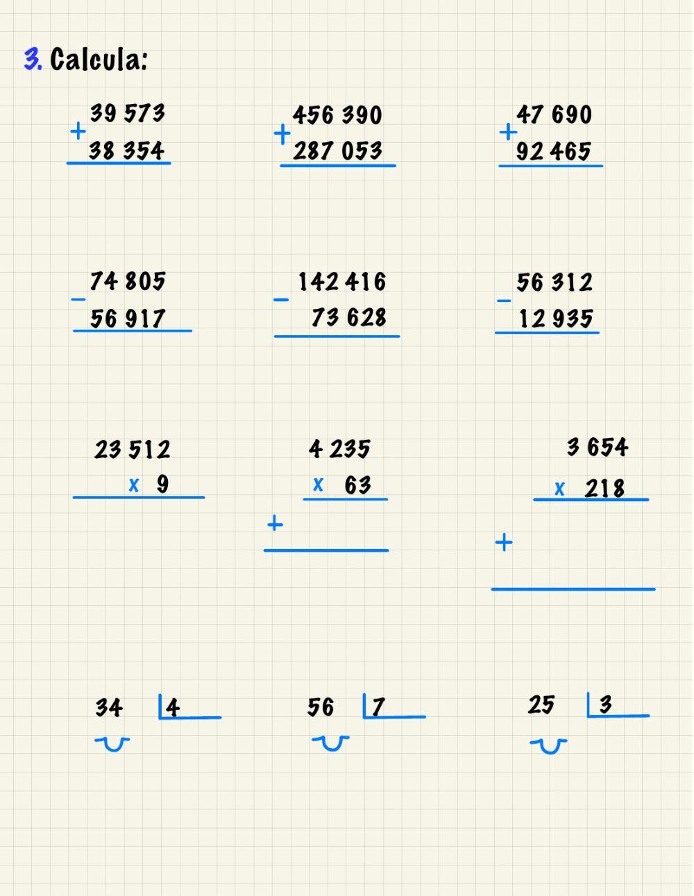 Practicar la división y operaciones