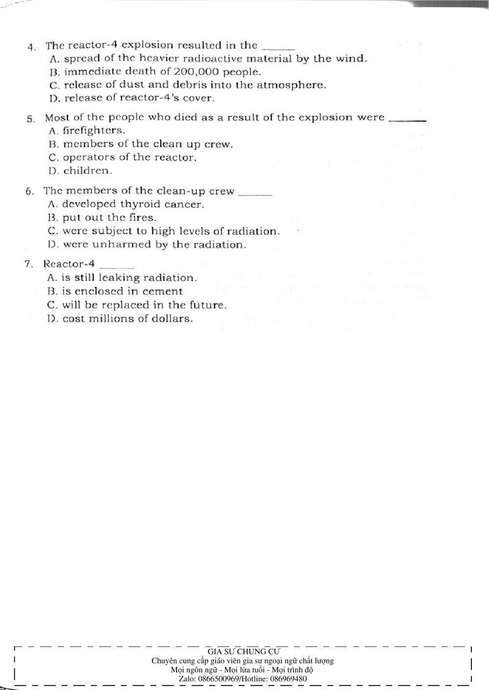 Trắc nghiệm kỹ năng đọc hiểu Tiếng Anh số 35