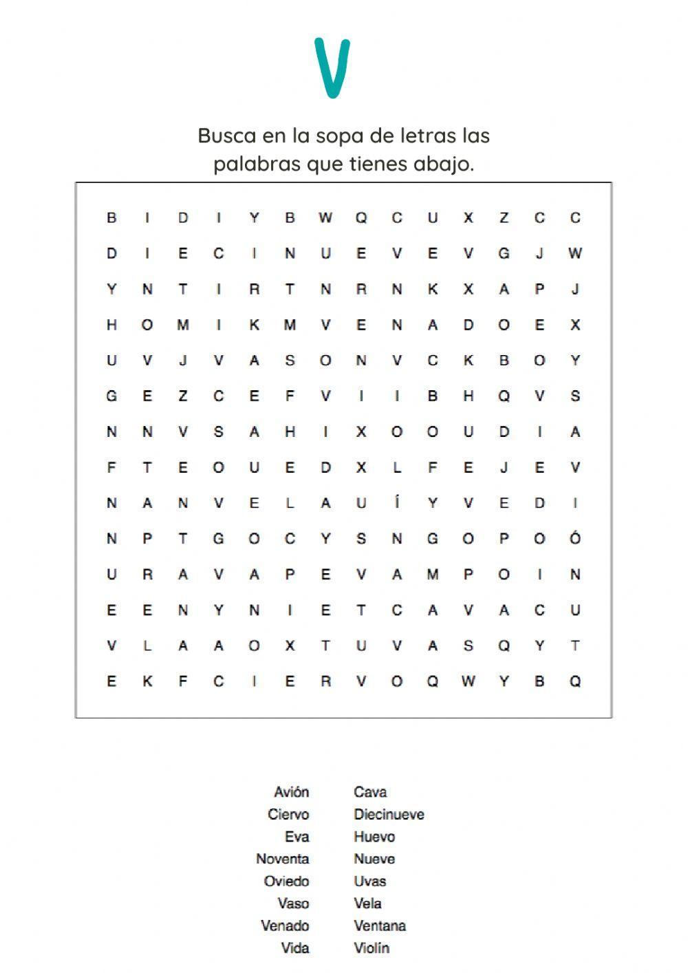 Sopa de letras letra V