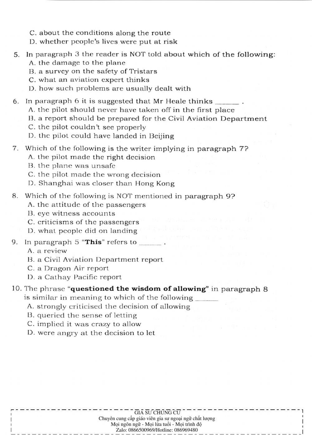 Trắc nghiệm kỹ năng đọc hiểu Tiếng Anh số 36