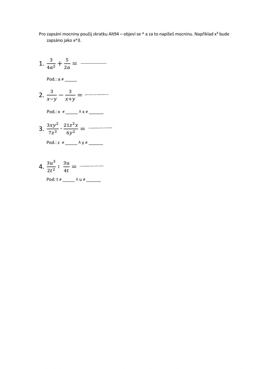 Lomené výrazy - početní operace