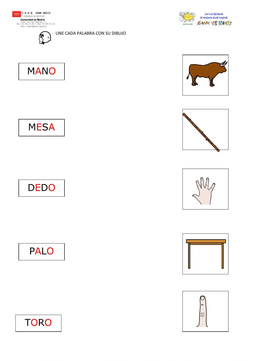 Une cada palabra con su dibujo