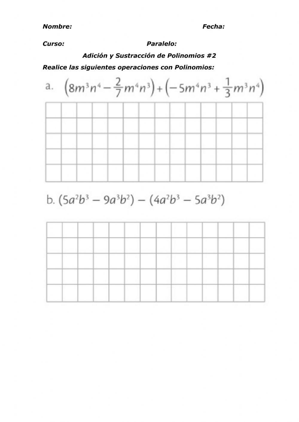 Adición y Sustracción de Polinomios