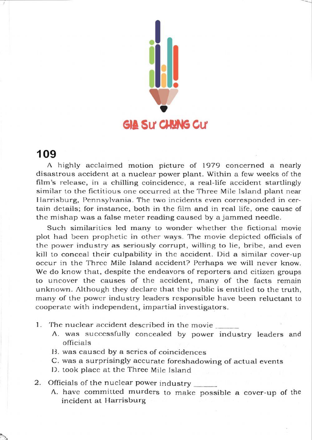 Trắc nghiệm kỹ năng đọc hiểu Tiếng Anh số 37