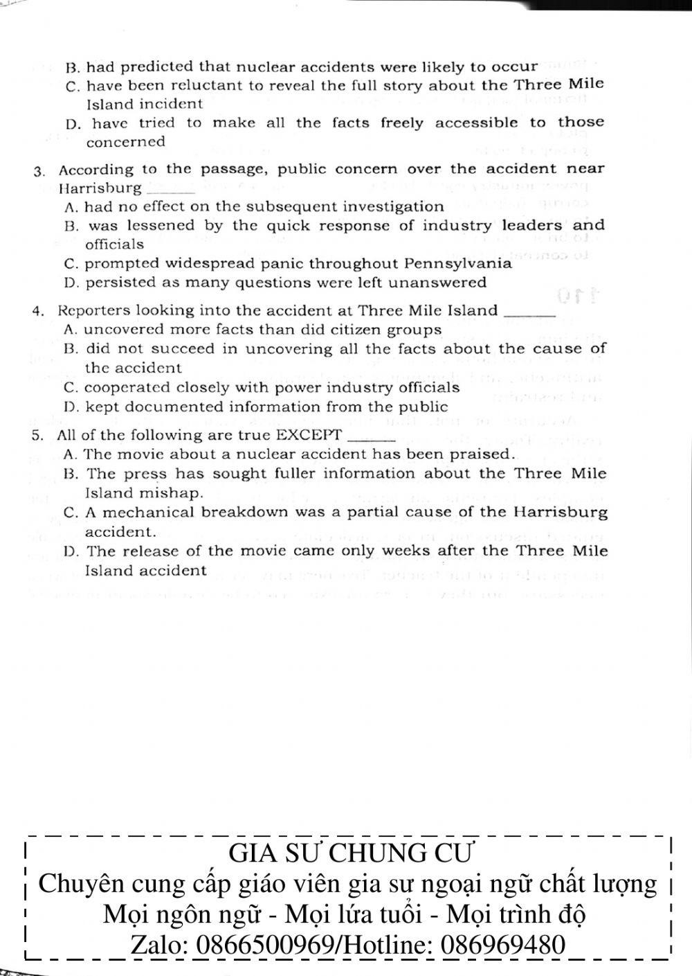 Trắc nghiệm kỹ năng đọc hiểu Tiếng Anh số 37