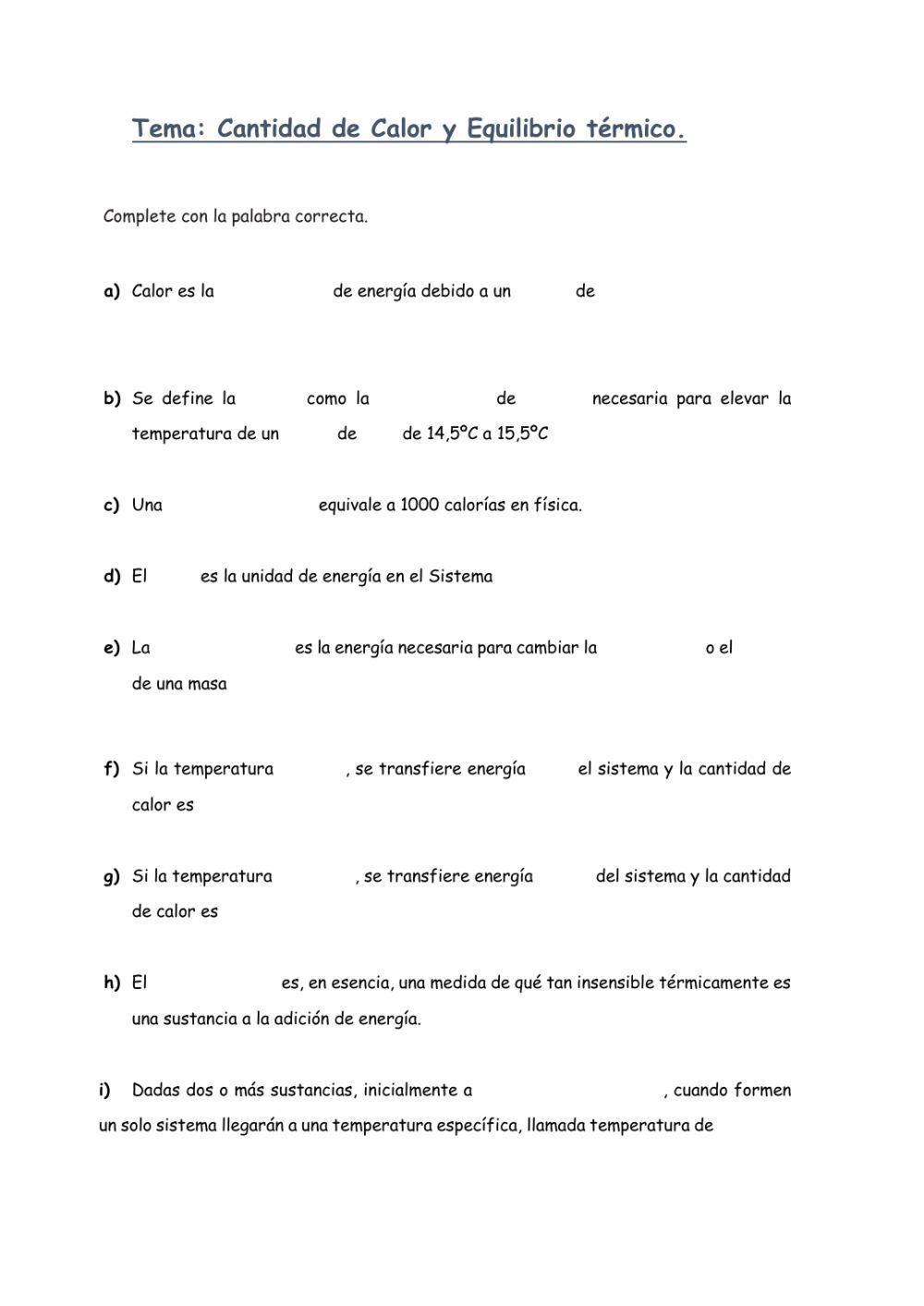 Cantidad de calor y equilibrio térmico
