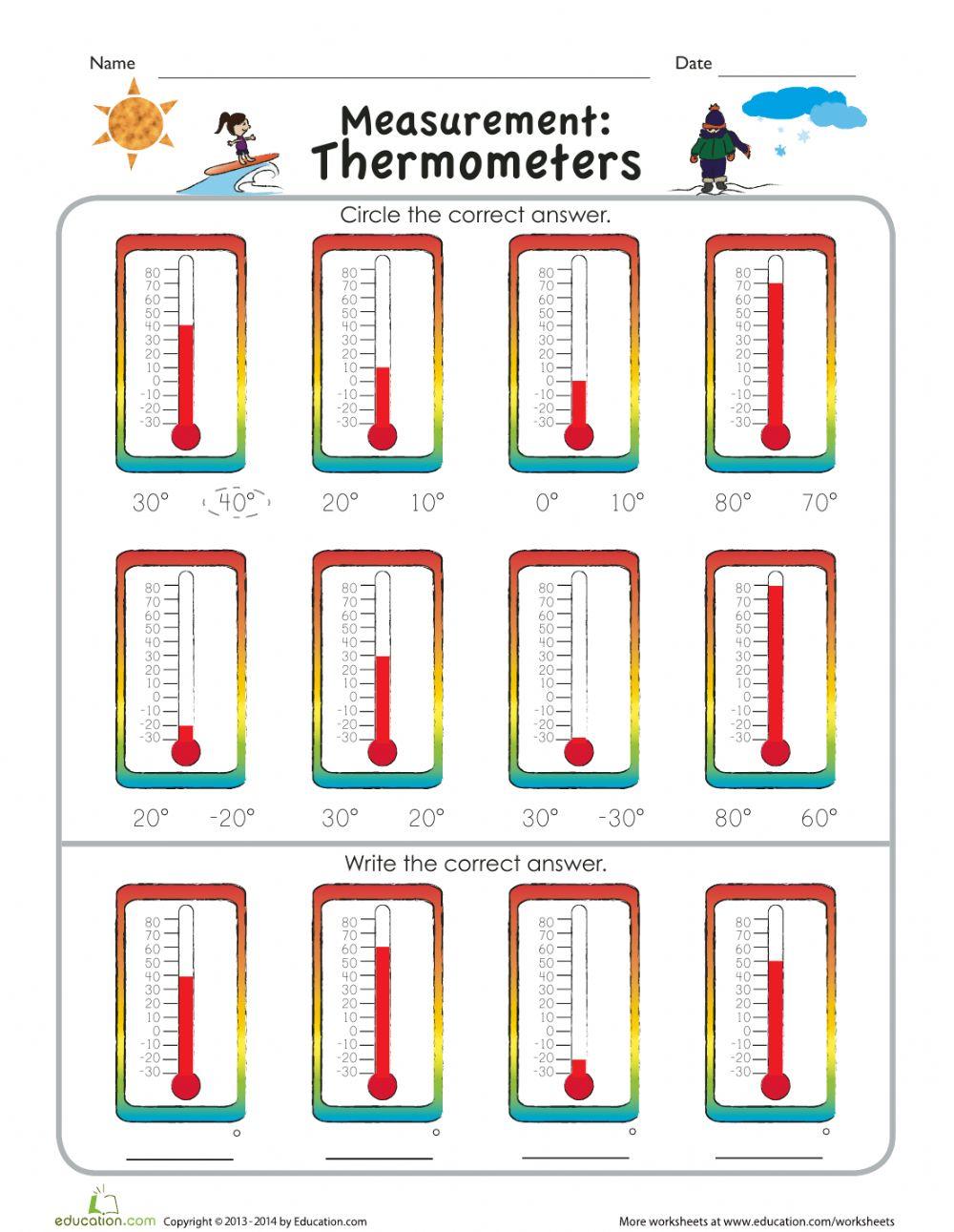 Reading a Thermometer online exercise for Live Worksheets