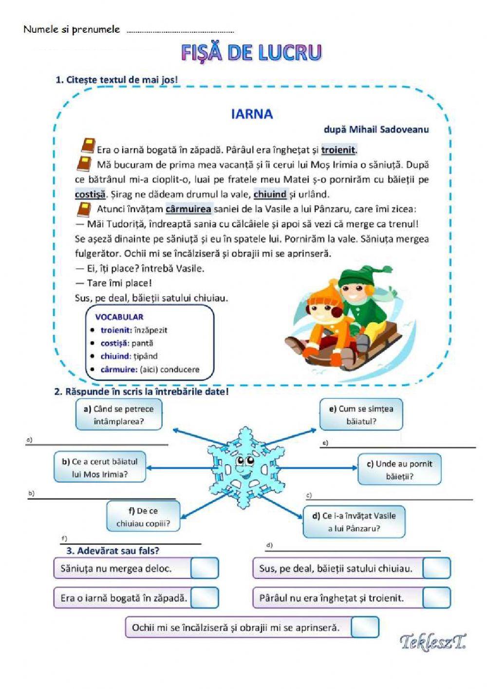 Iarna, după Mihail Sadoveanu