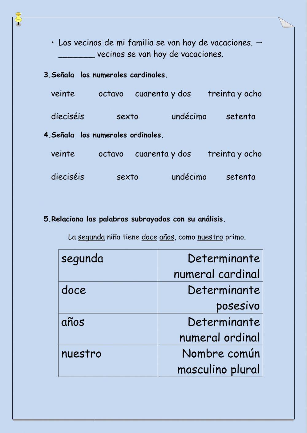 Determinantes posesivos y numerales