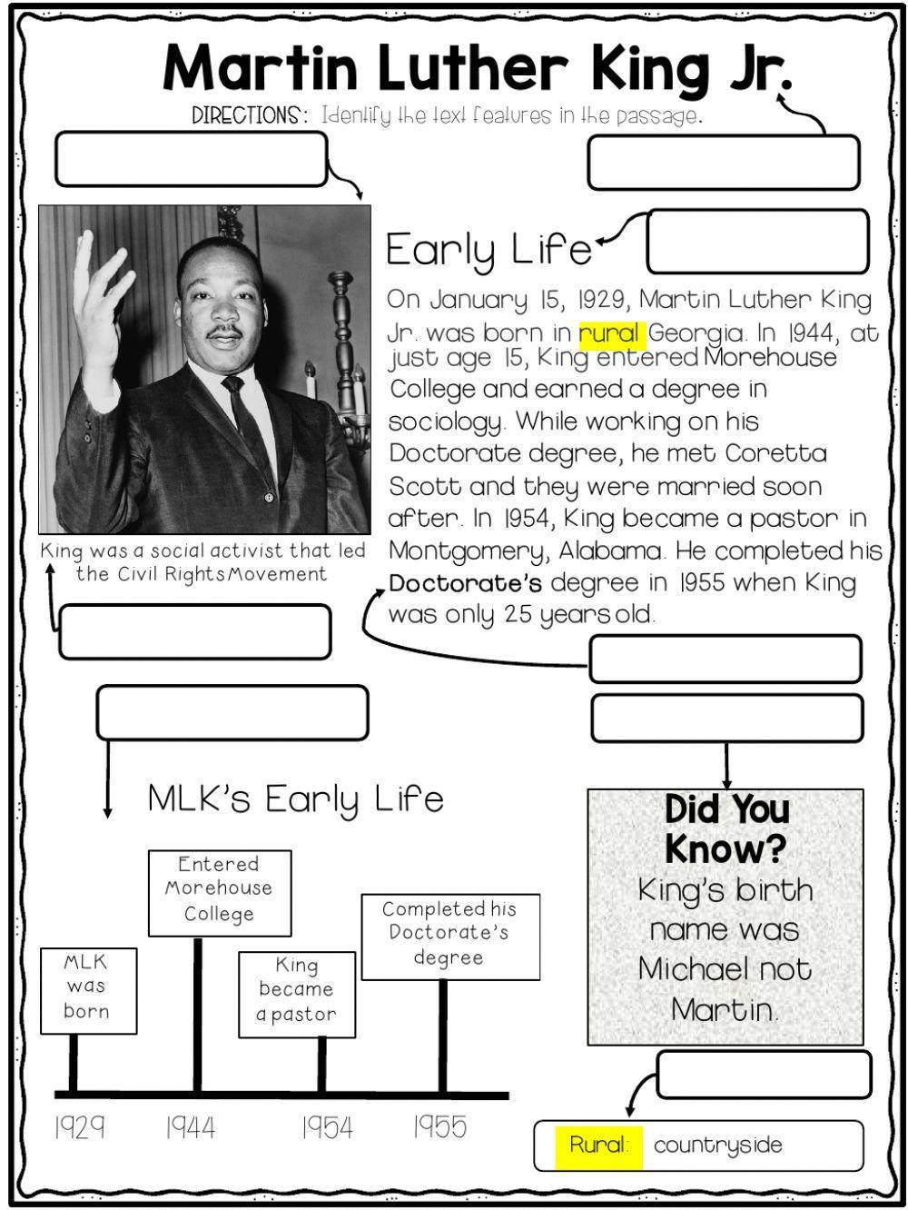 Martin Luther King Jr. Text Feature Practice