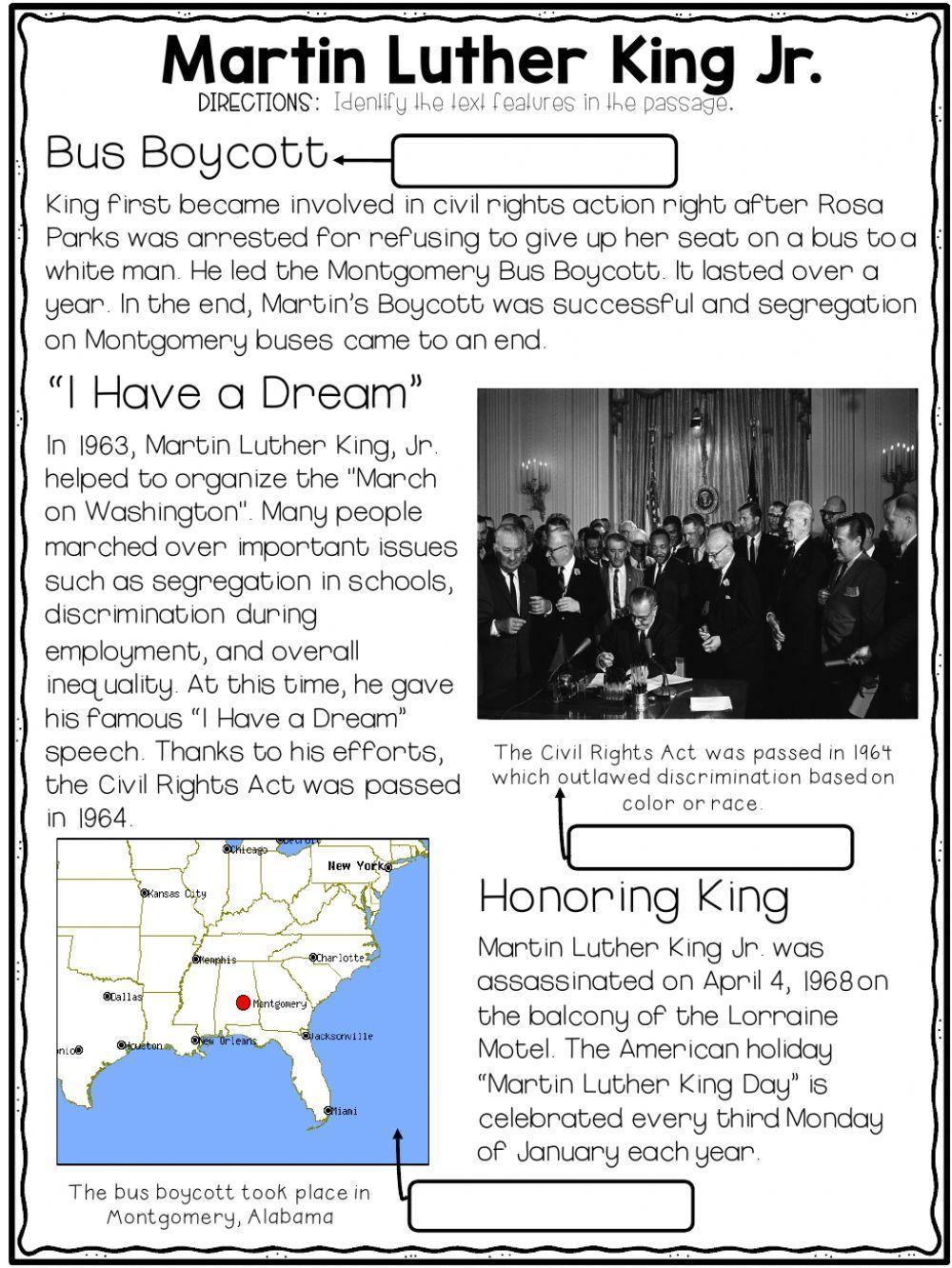 Martin Luther King Jr. Text Feature Practice