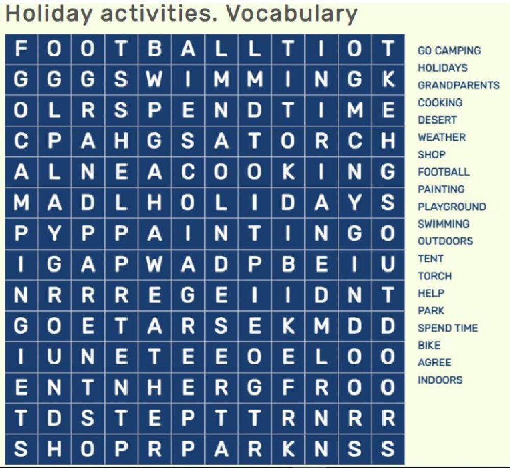 Holiday Activities. Vocabulary