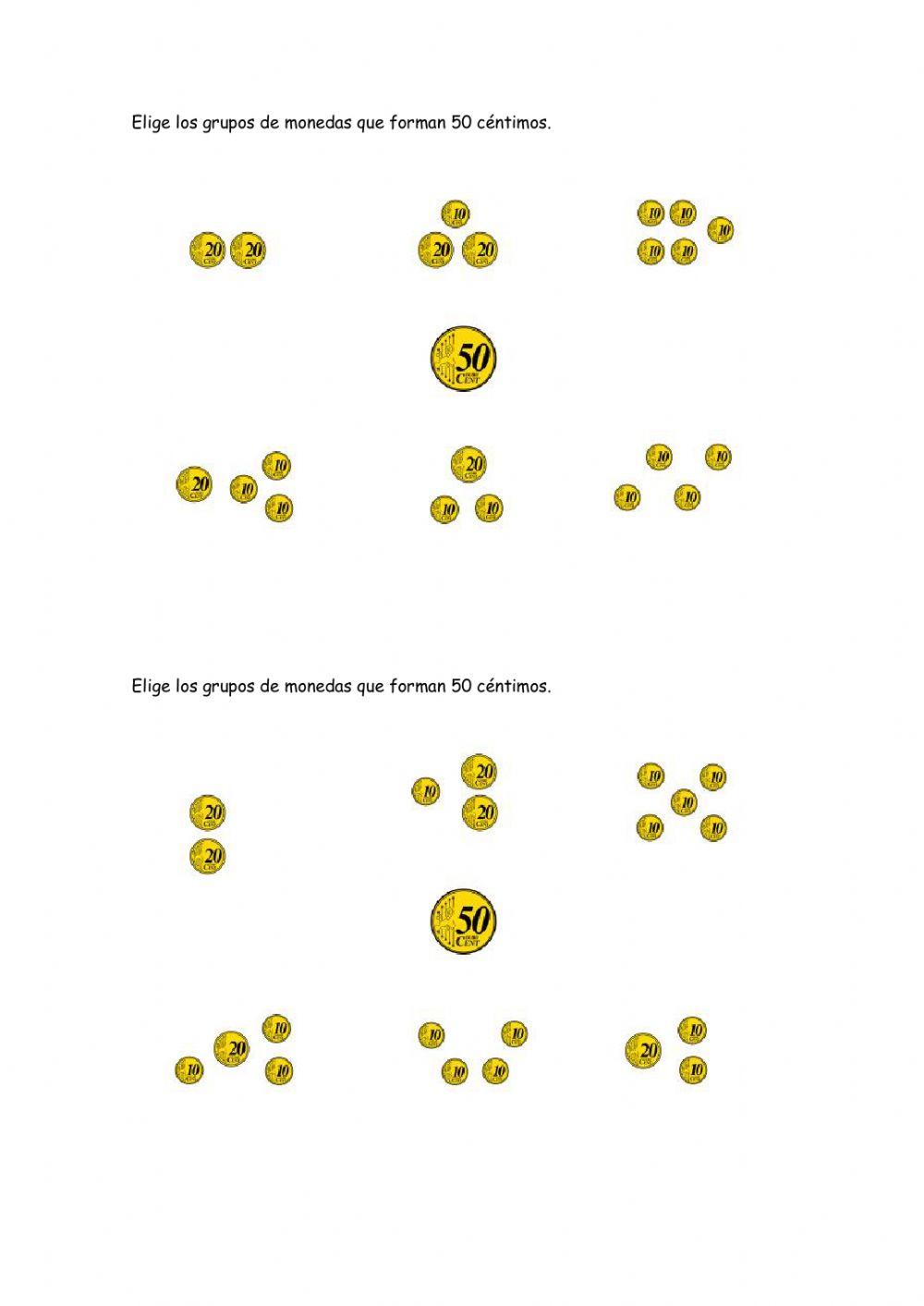 Elige los grupos de monedas que forman 50 céntimos (4)
