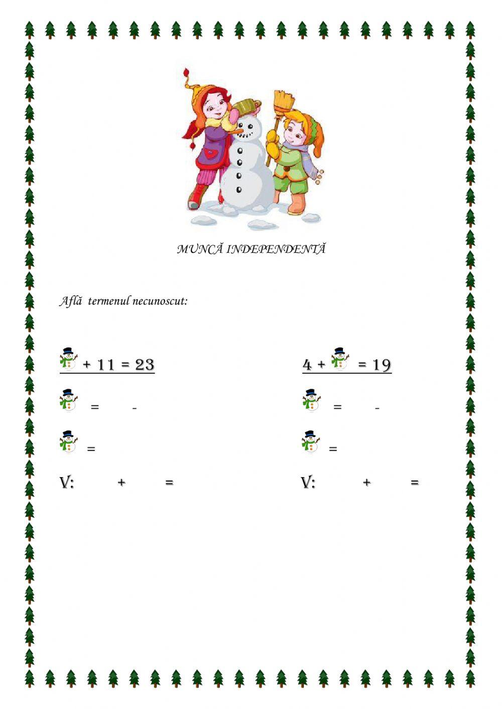 Aflarea termenului necunoscut la adunare