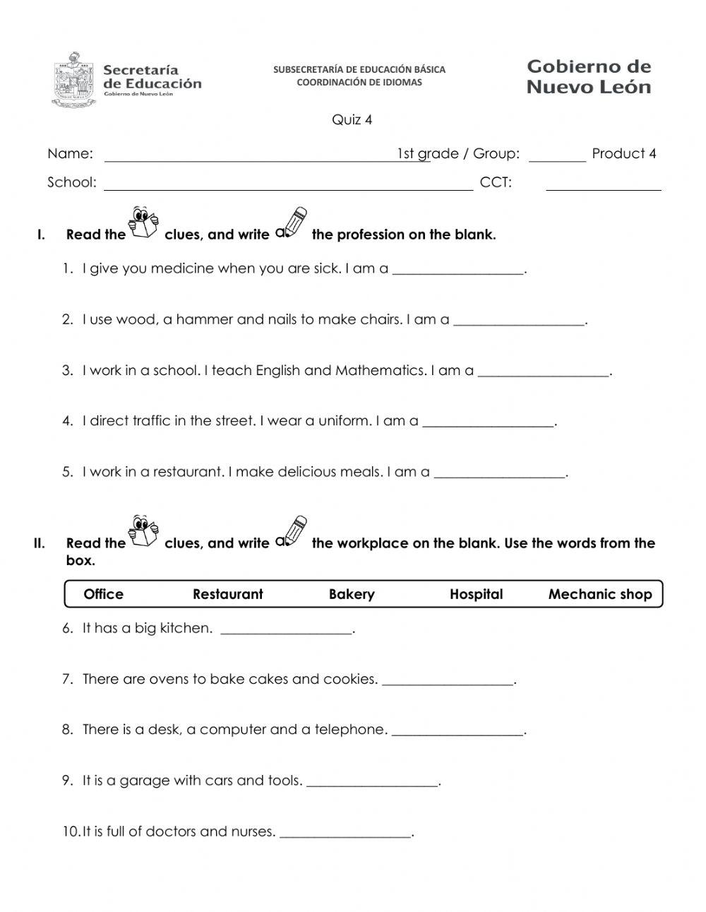 Quizz first grade december