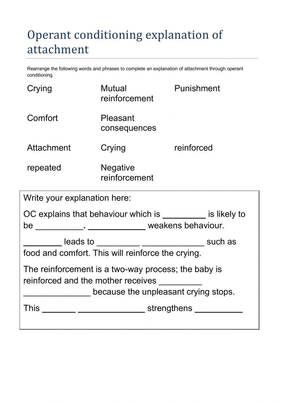 AQA psych OC explanation of attachment cloze