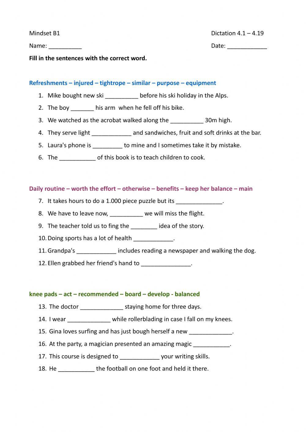 Mindset B1 Unit 4 (4.1 - 4.19)