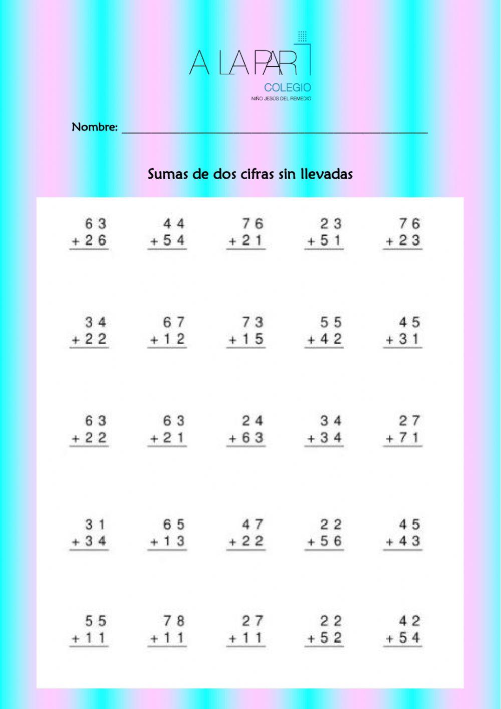 Sumas de dos cifras sin llevadas