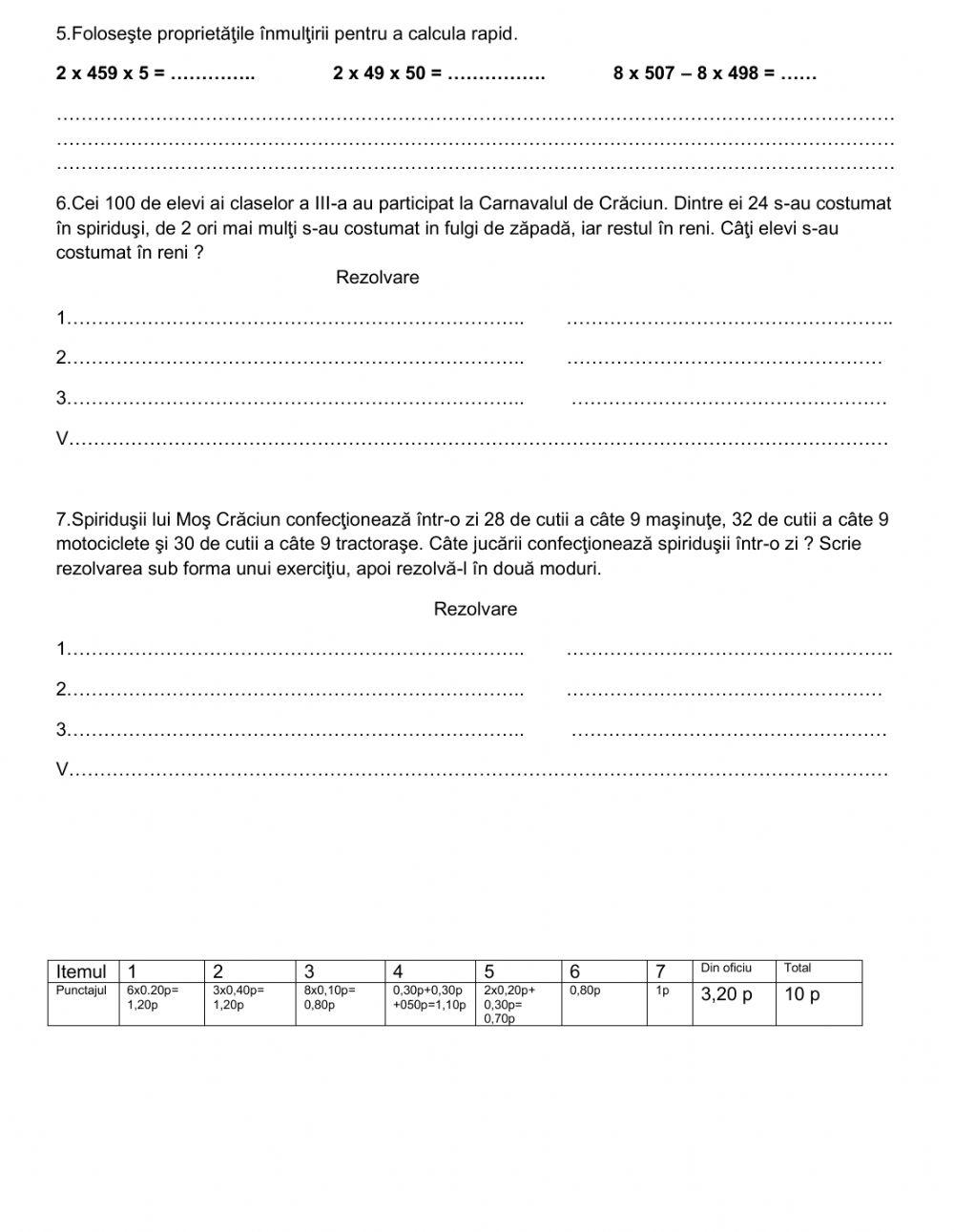 Test de evaluare matematica