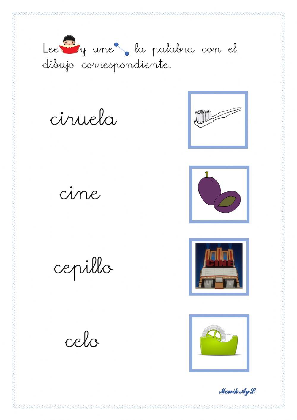 Lectura 35 + ce ci. Asociación palabra - dibujo.