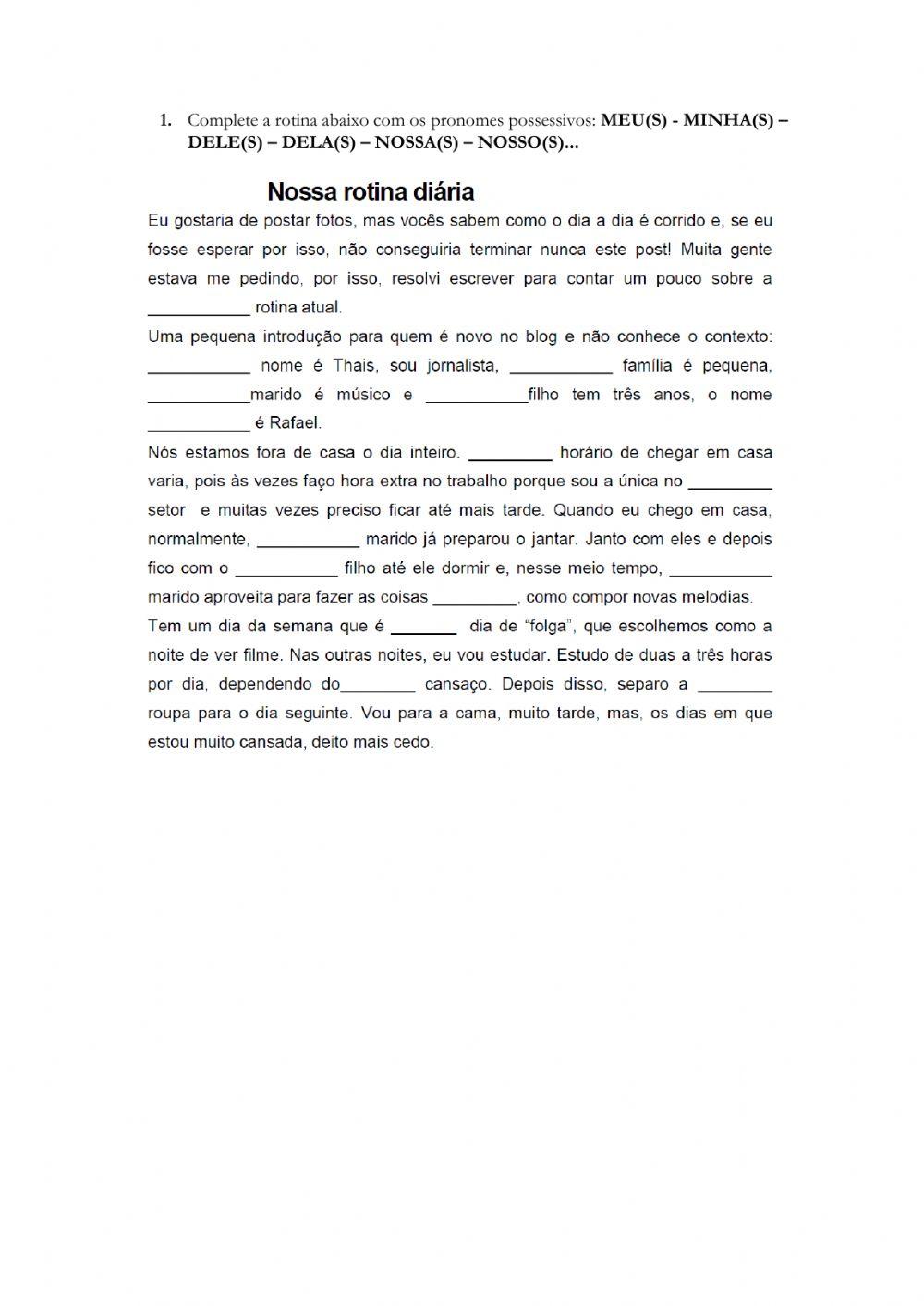 Possessivos - ROTINA