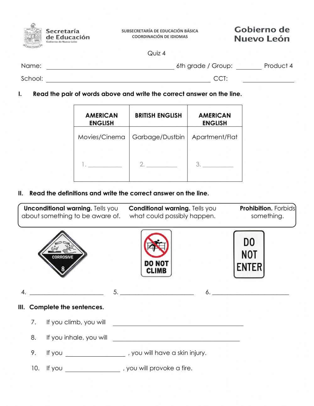 Quizz 6th grade december