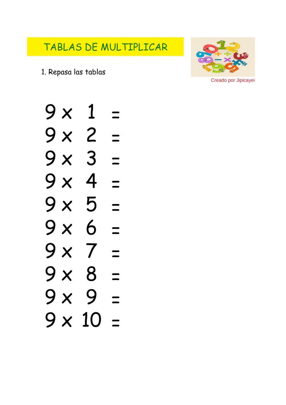 Tabla del 9 interactive worksheet for Tercero primaria Live Worksheets