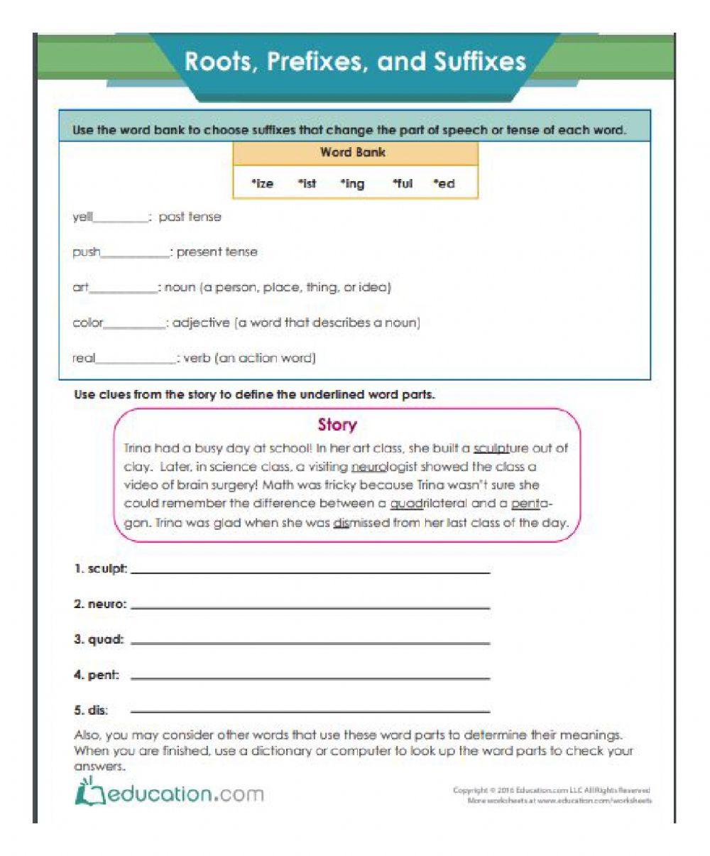 Root word, prefixes suffixes online exercise for | Live Worksheets