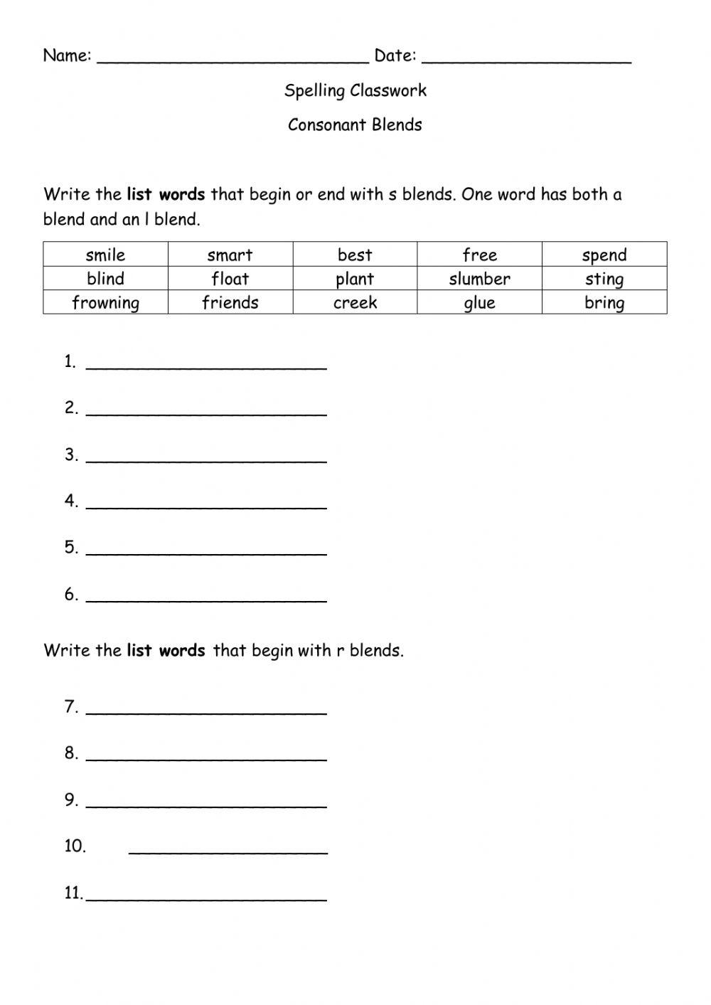 Consonant Blends free worksheet Live Worksheets