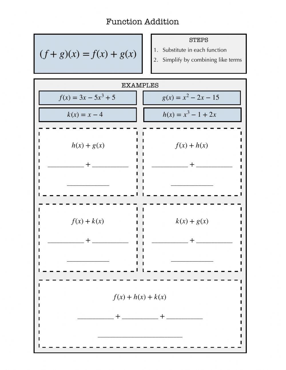 Function Addition Notes worksheet | Live Worksheets