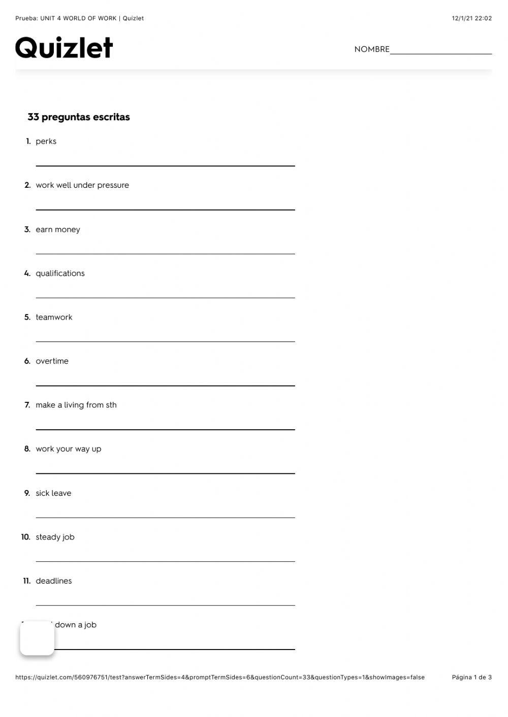 WORLD OF WORK-Vocabulary