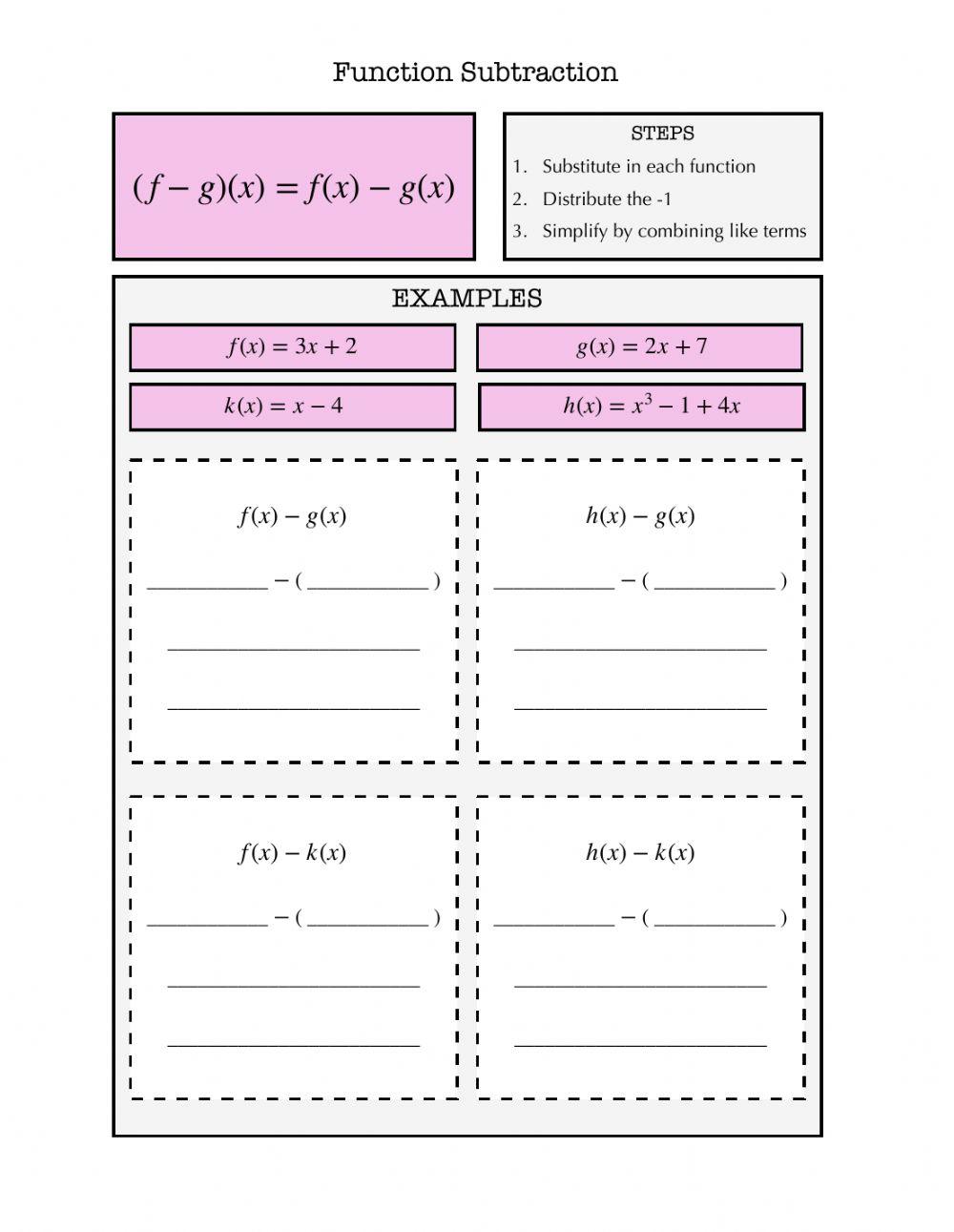 Function Subtraction Notes