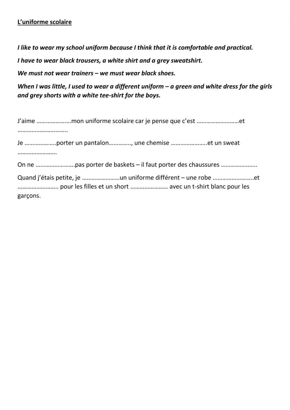 Mon uniforme scolaire